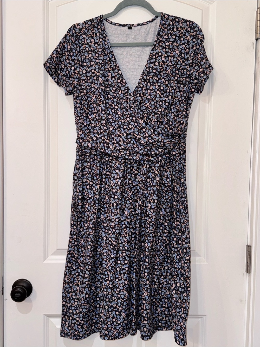 Floral V-Neck Wrap Nursing Midi Dress in Black and Blue